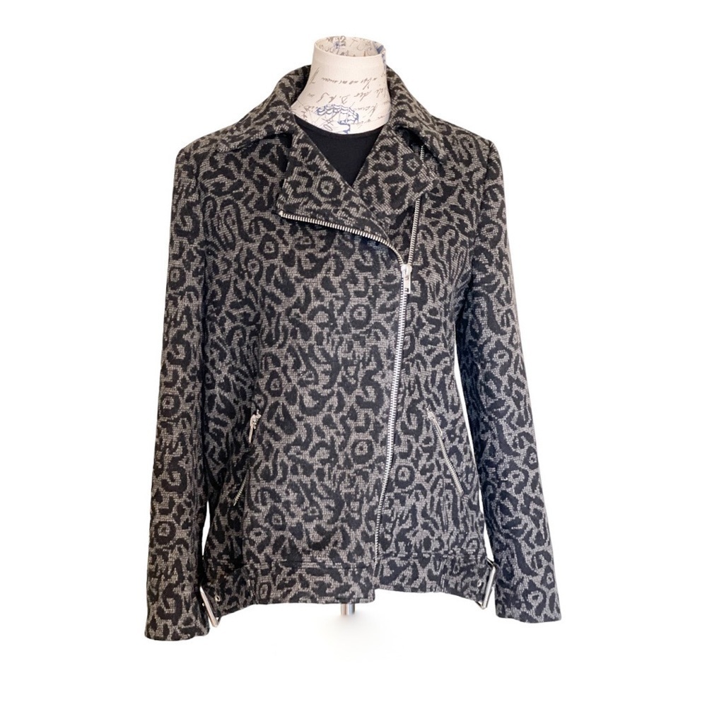 Forever 21 Animal Print Gray and black moto Jacket